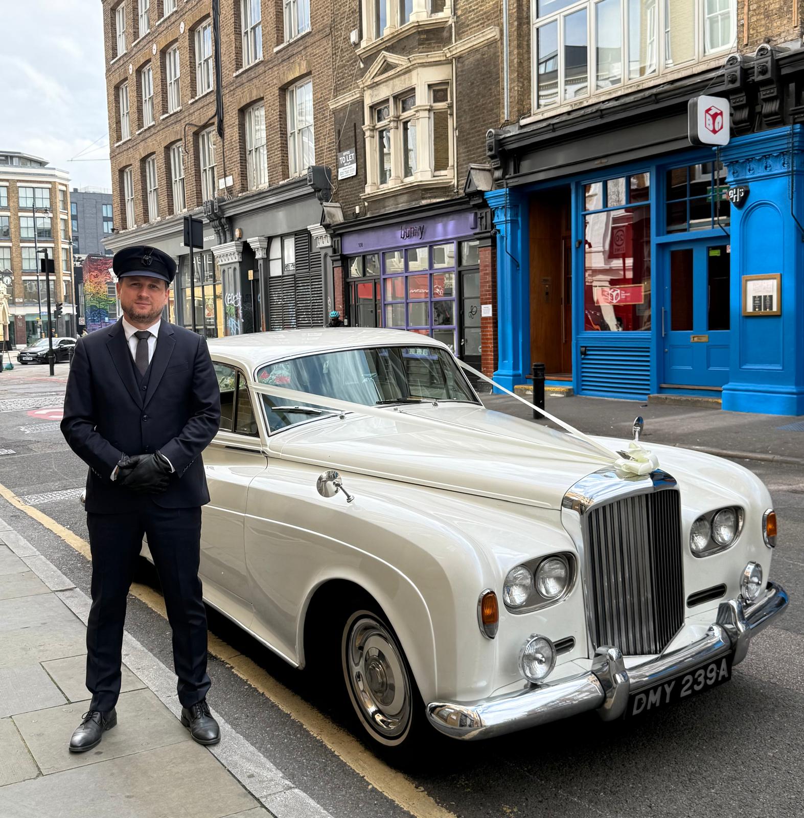 Bentley S3 wedding car hire at countryside wedding venue