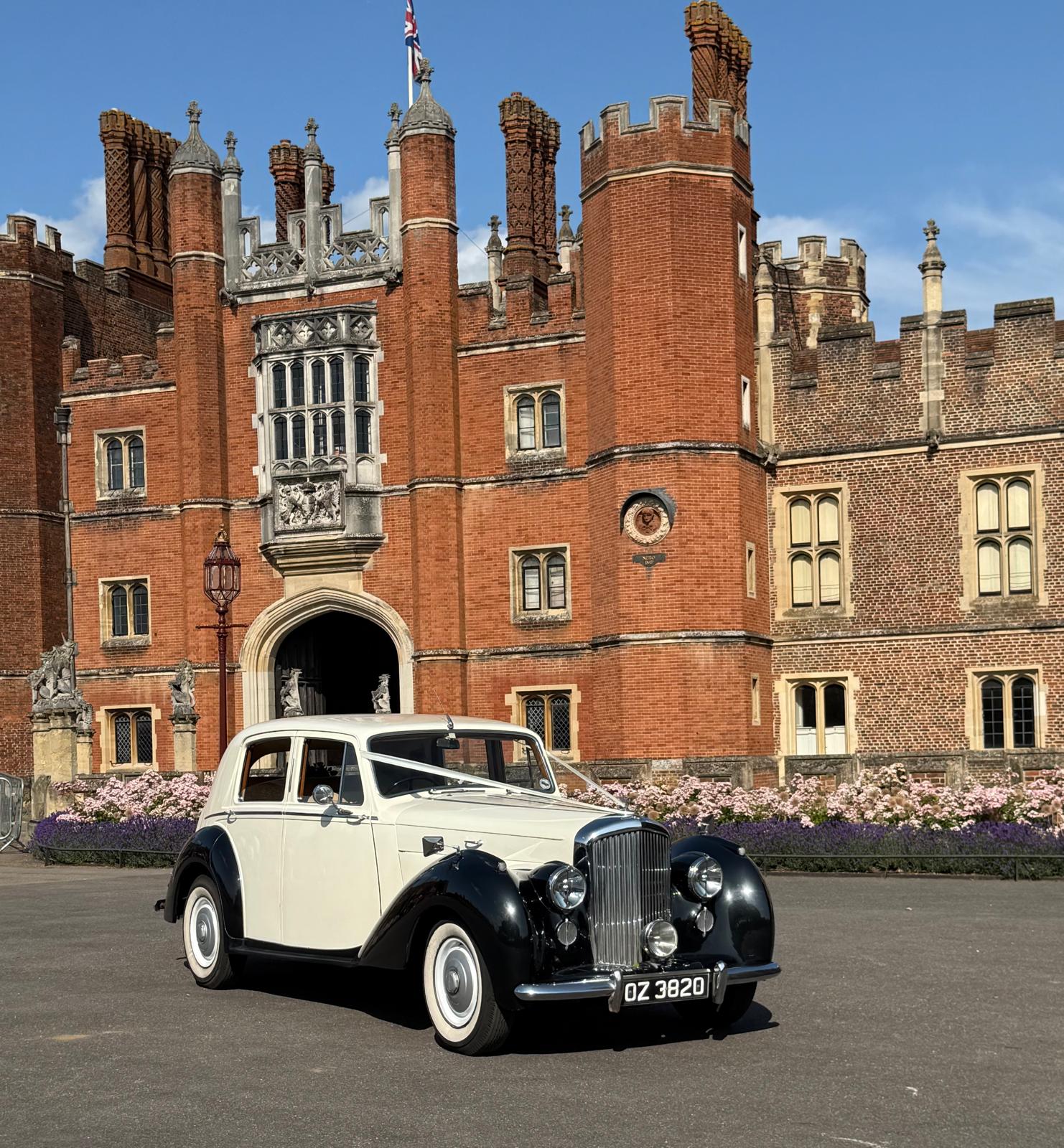 Vintage Bentley wedding car hire London front view black and ivory Bentley Mark IV