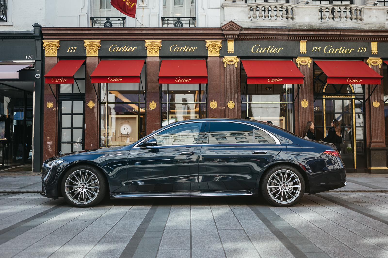Luxury chauffeur service London Mercedes S Class black exterior