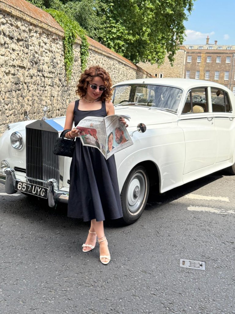 Vintage wedding car hire Westminster for bride arrival in London