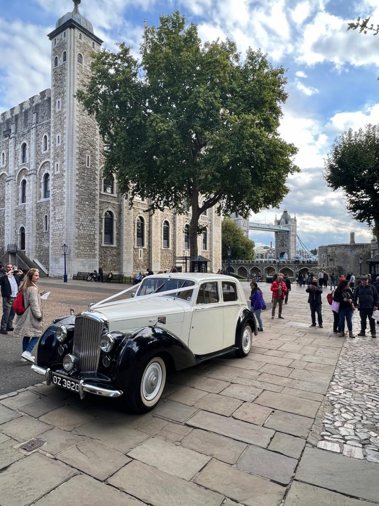 vintage wedding car hire Tower of London classic bridal car
